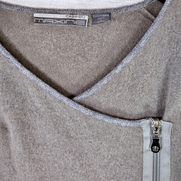 Maxine 100% Cashmere Women's Full Zip Wrap Sweater Heathered Brown Grey Small - Picture 5 of 8